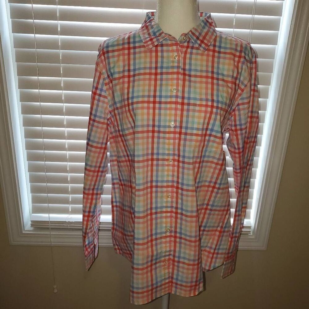 NWT Amazon Essentials Bright Plaid 100% Cotton Collared Shirt - Size XL